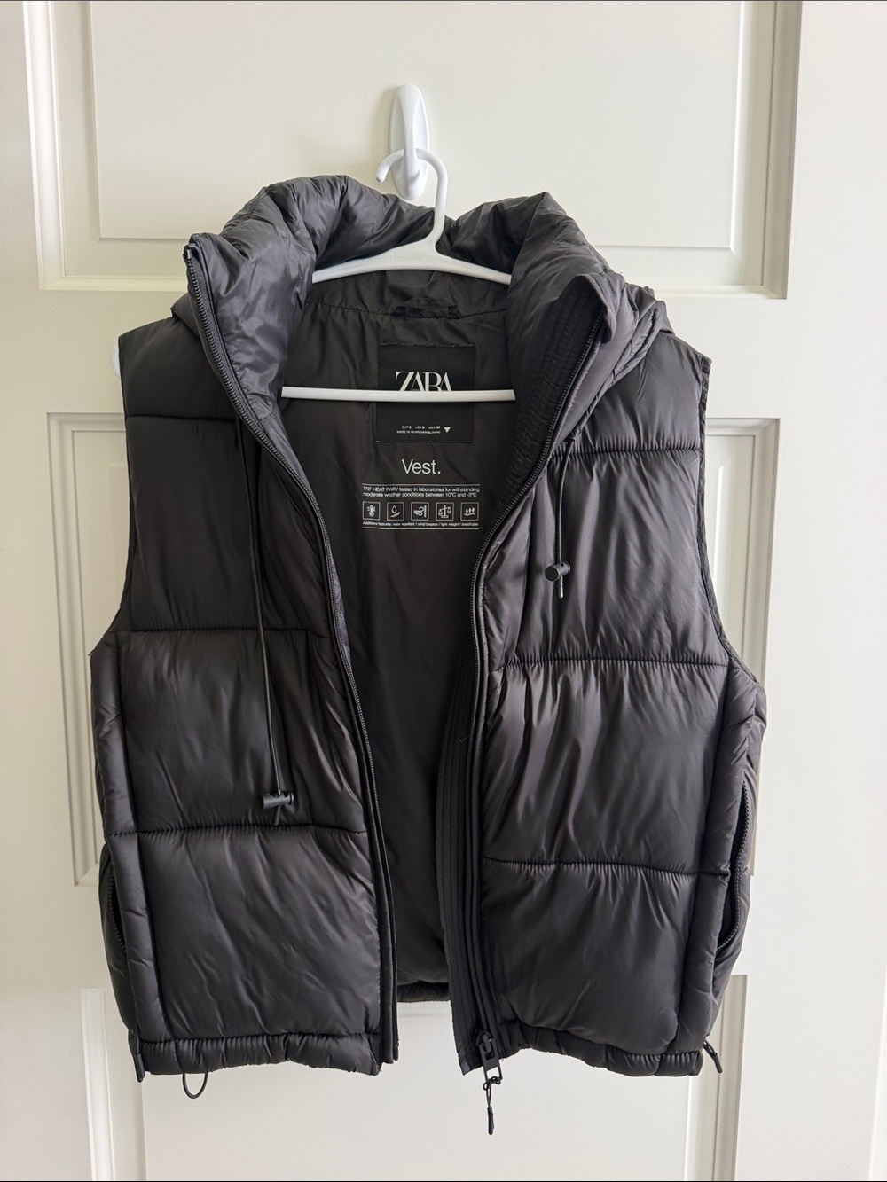 Zara Women’s Black Puffer Vest with Hood